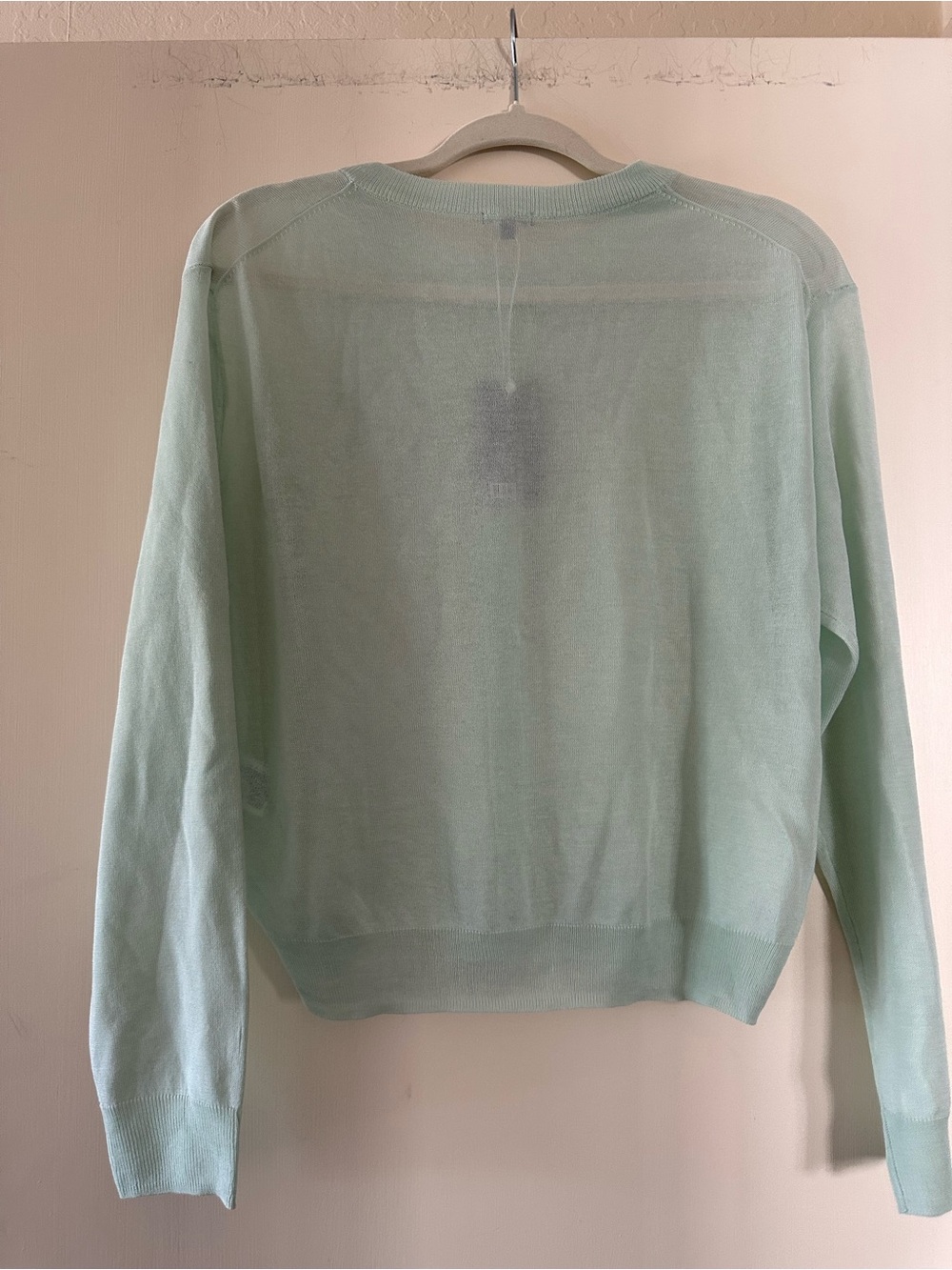 Lightweight Crewneck Button-Front Sweater Cardigan - Mint Green - Picture 3 of 3